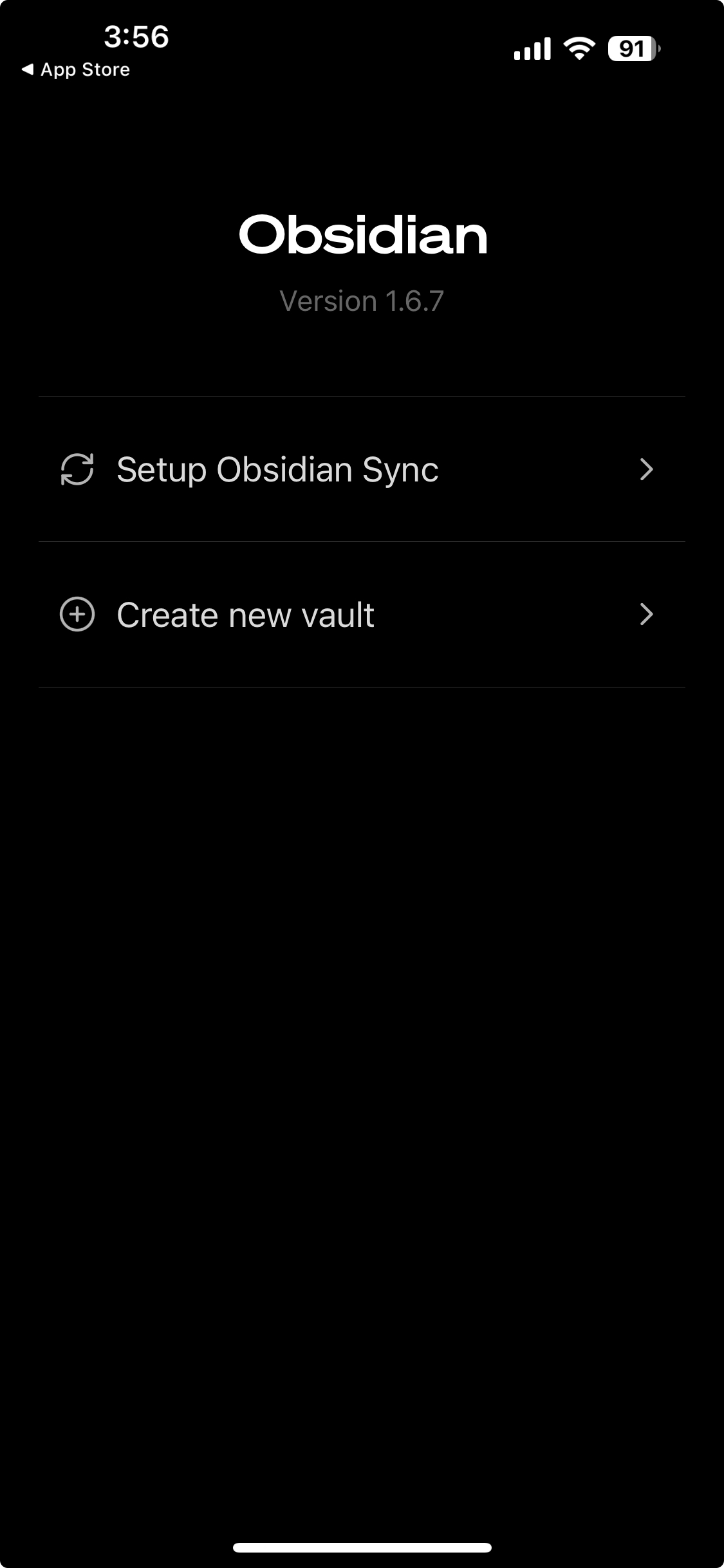 Obsidian iOSの保管庫作成画面